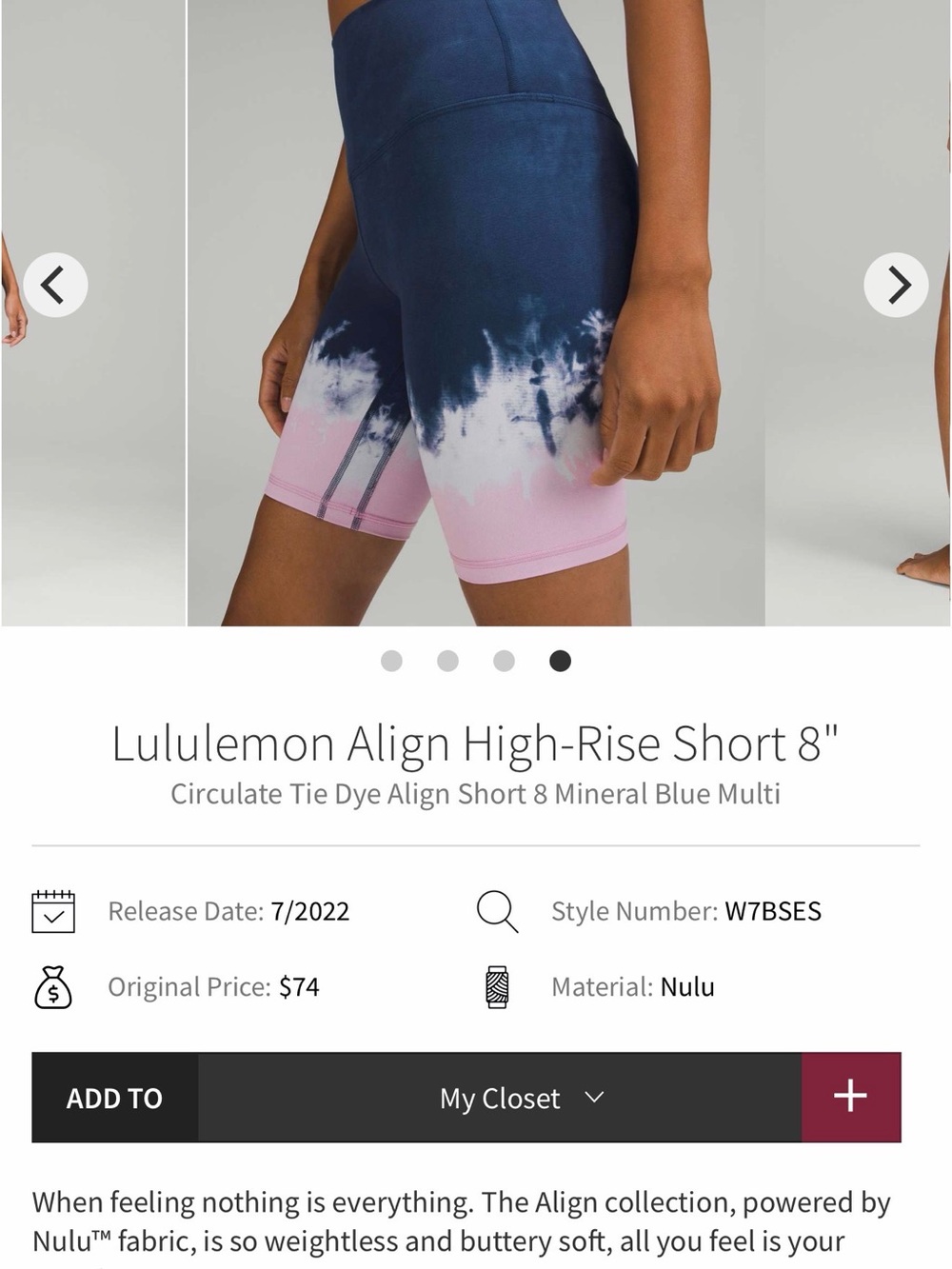 Lululemon Align High-Rise 8" circulate Tie-Dye align shorts Mineral Blue multi 6